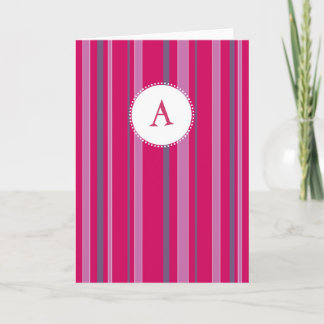 Gestreept Monogram - Fuschia & Paars Notitiekaartje