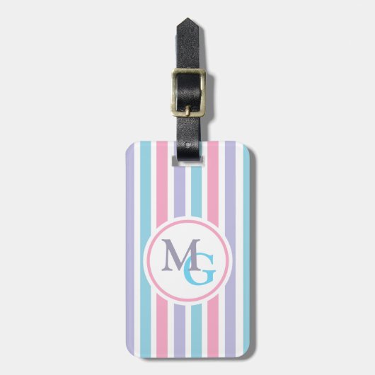 Gestreept Monogram Geborduurd Bagagelabel (Voorkant verticaal)
