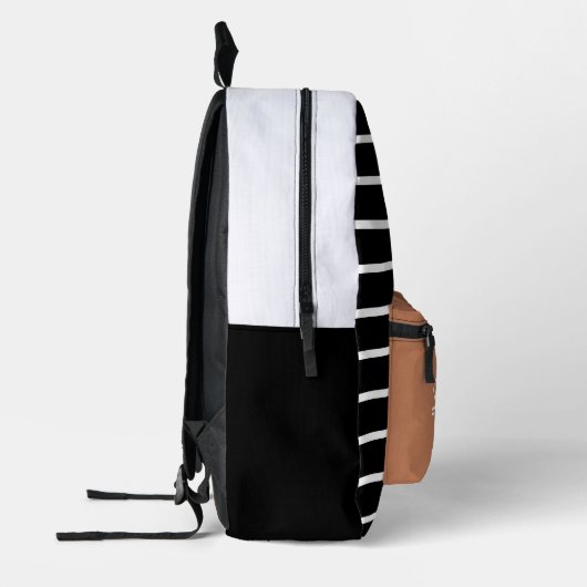 Gestreept monogram Handscript Naam zwarte karamel Bedrukte Rugzak (Links)