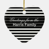 Gestreept monogram hart | Zwart Wit Rood Keramisch Ornament (Achterkant)