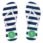 Gestreept monogram in Navy & Green Teenslippers (Voetbed)