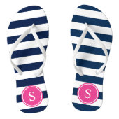Gestreept Monogram in Navy & Roze Teenslippers (Voetbed)