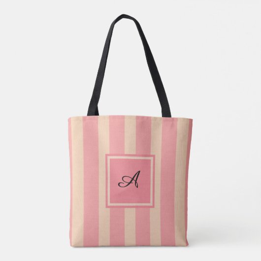 Gestreept monogram koraal tote bag (Achterkant)