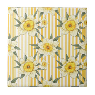 Gestreept Narcissen Bloempatroon (2) Tegeltje