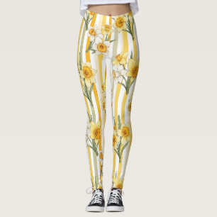 Gestreept Narcissen Bloempatroon Leggings