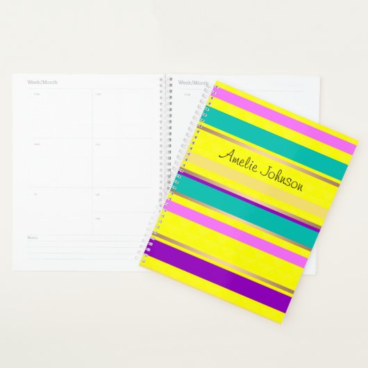 gestreept, neon, geel, roze, turquoise planner (Display)