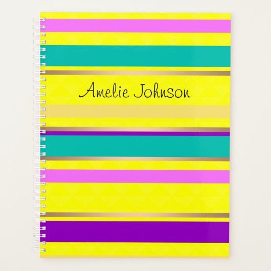 gestreept, neon, geel, roze, turquoise planner (Voorkant)