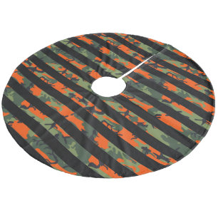 Gestreept Oranje, Licht Donkergroen Zwart Camoufla Fleece Kerstboom Rok