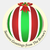 Gestreept Ornament Kerst Ronde Sticker (Voorkant)