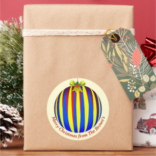 Gestreept Ornament Kerst Ronde Sticker