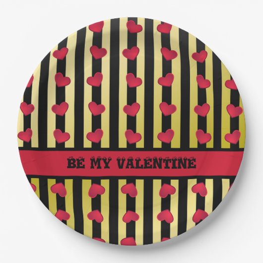 Gestreept papieren Valentijnsdag bord (Voorkant)