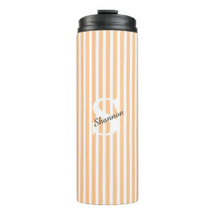 Gestreept pastelmonogram naam thermosbeker
