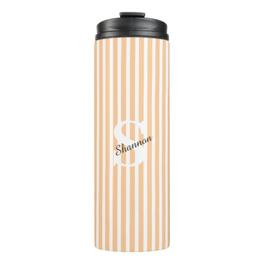 Gestreept pastelmonogram naam thermosbeker (Voorkant)