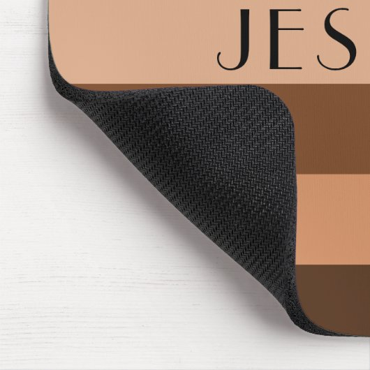 Gestreept patroon beige en bruine naam gepersonali muismat (Hoek)