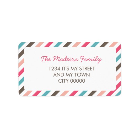 Gestreept patroon Blauw Roze Bruine Diagonale Stre Etiket (Voorkant)