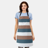 Gestreept patroon Blauwgroen Mocha Wit Schort (Gedragen)