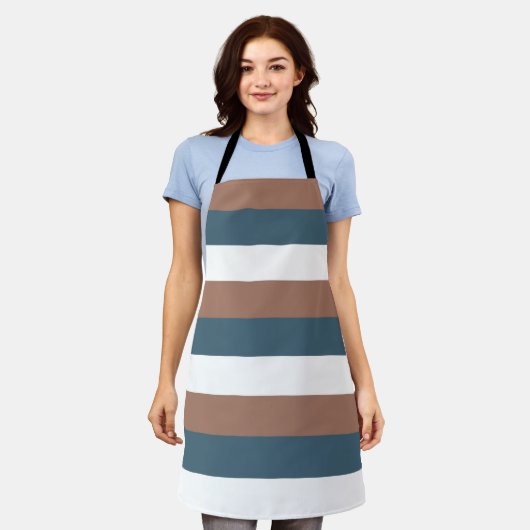 Gestreept patroon Blauwgroen Mocha Wit Schort (Gedragen)