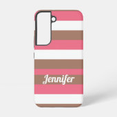 Gestreept patroon Bruin Roze Wit Personaliseren Samsung Galaxy Hoesje (Achterkant)