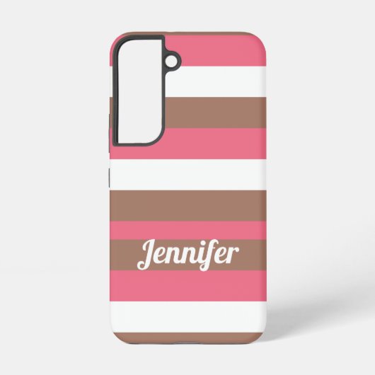 Gestreept patroon Bruin Roze Wit Personaliseren Samsung Galaxy Hoesje (Achterkant)