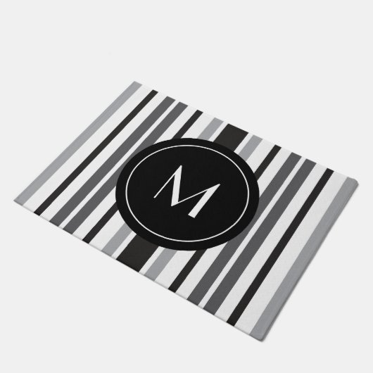 Gestreept patroon Grijs Zwart Wit Custom Monogram Deurmat (Schuin)