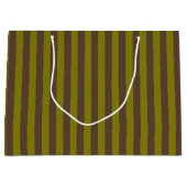 Gestreept patroon in chocoladebruin en olijfgroen groot cadeauzakje (Voorkant)