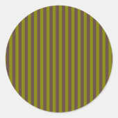Gestreept patroon in chocoladebruin en olijfgroen ronde sticker (Voorkant)