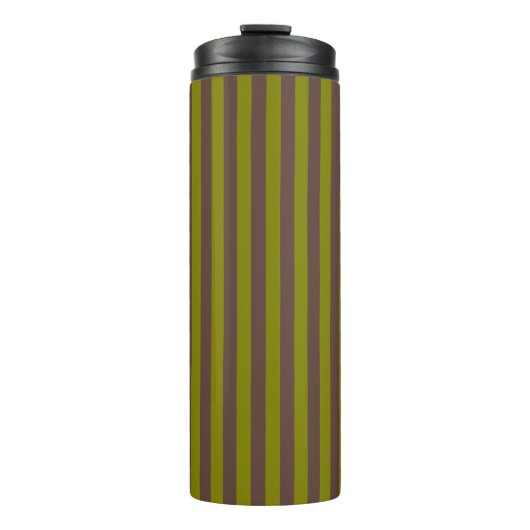 Gestreept patroon in chocoladebruin en olijfgroen thermosbeker (Voorkant)