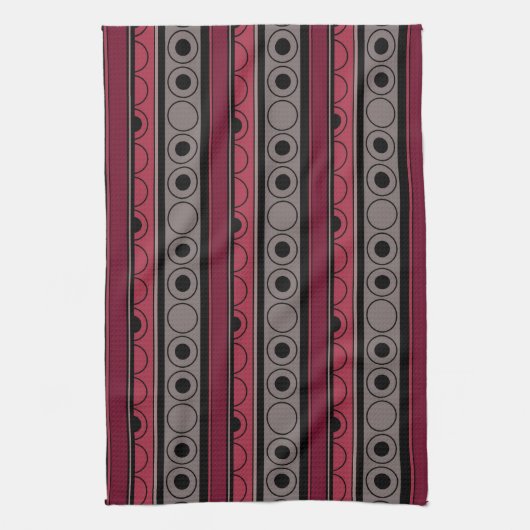 Gestreept patroon met cirkels en ringen retro stij theedoek (Verticaal)