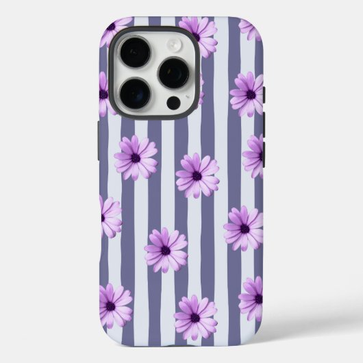 gestreept patroon met paarse madeliefjes Case-Mate iPhone case (Achterkant)