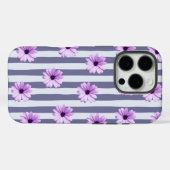 gestreept patroon met paarse madeliefjes Case-Mate iPhone case (Achterkant (horizontaal))