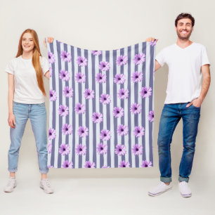 Gestreept patroon met paarse madeliefjes fleece deken