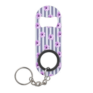 Gestreept patroon met paarse madeliefjes mini flessenopener