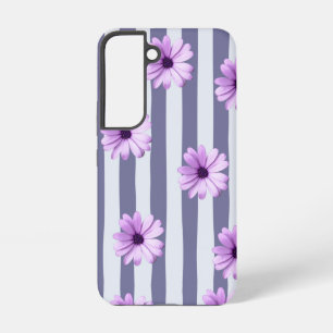 Gestreept patroon met paarse madeliefjes samsung galaxy hoesje
