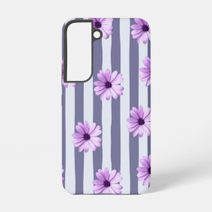 gestreept patroon met paarse madeliefjes samsung galaxy hoesje