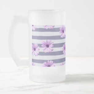 gestreept patroon met paarse margrieten matglas bierpul