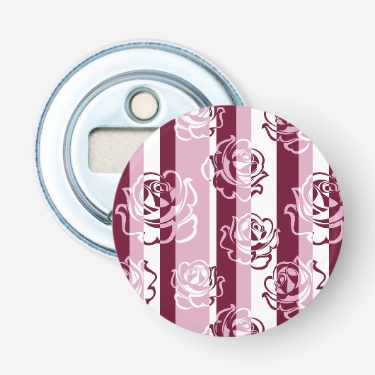 Gestreept patroon met rozen button flesopener (Voorkant)