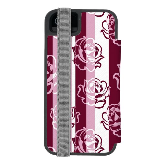 Gestreept patroon met rozen incipio iPhone portemonnee hoesje (Agenda Achterkant)