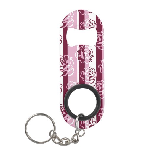 Gestreept patroon met rozen sleutelhanger flessenopener (Voorkant)