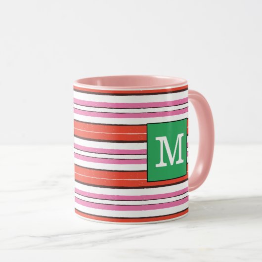  gestreept patroon Monogrammed l Roze l Groen Mok (Voorkant rechts)
