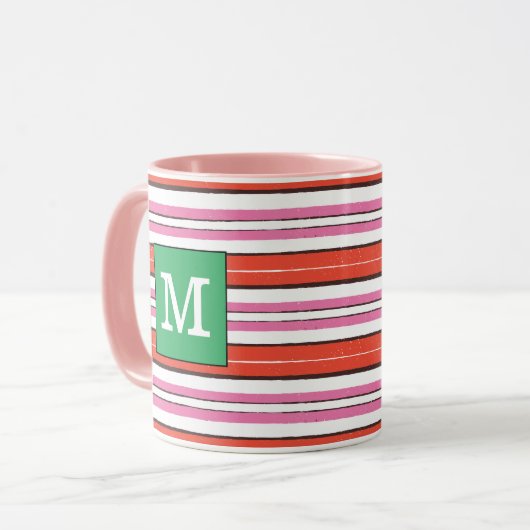  gestreept patroon Monogrammed l Roze l Groen Mok (Voorkant links)