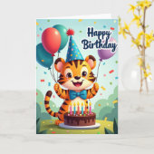Gestreept poes verjaardagskaart kaart (Gele Bloem)