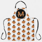 Gestreept Pompoenpatroon Zwart Oranje Monogram Schort (Voorkant)