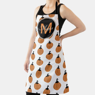 Gestreept Pompoenpatroon Zwart Oranje Monogram Schort