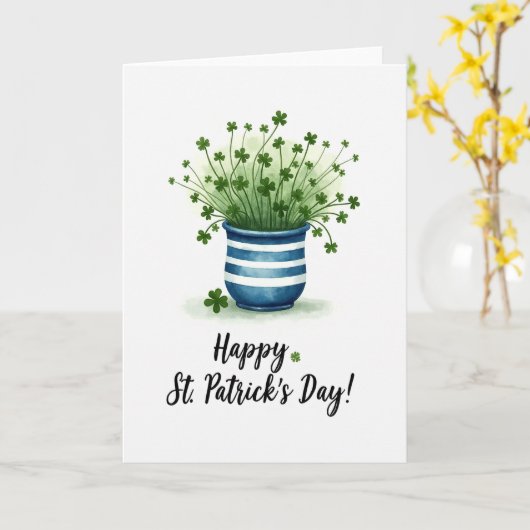 Gestreept Pot Shamrocks St. Patricks Kaart (Gele Bloem)