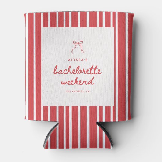 Gestreept Rode & Witte Boog Script Bachelorette Blikjeskoeler (Voorkant)