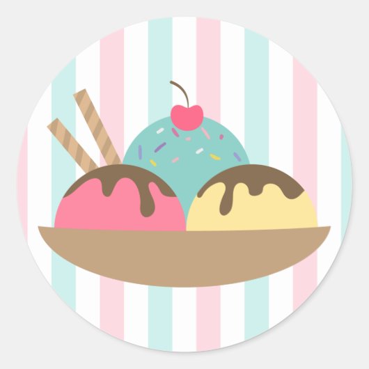 Gestreept Rond Sticker Ijsje Sundae (2) (Voorkant)
