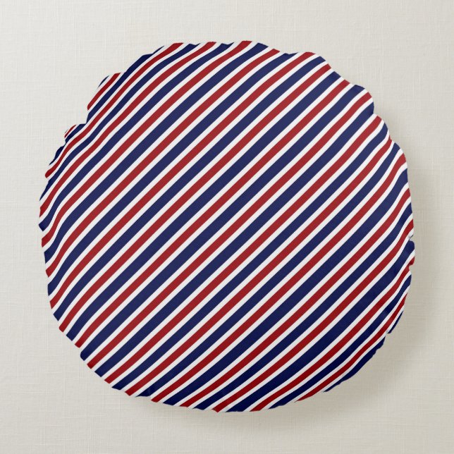 Gestreept Rood Wit & Blauw Rond Kussen (Voorkant)