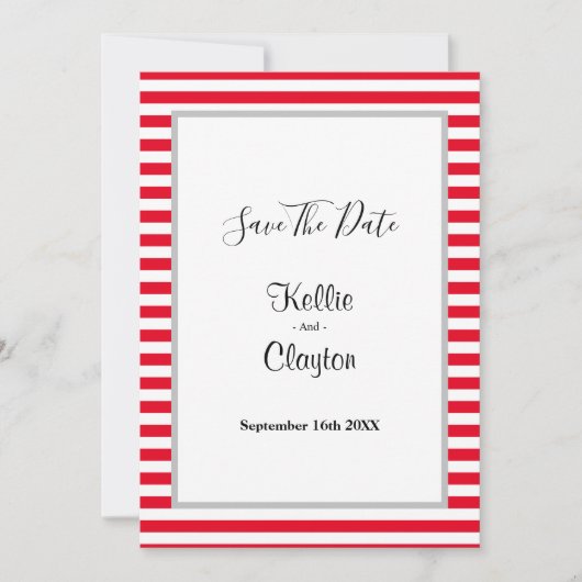 Gestreept rood/wit wedding save the date met lijst (Voorkant)