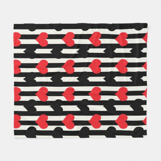 Gestreept Rood Zwart Liefde Hart Patroon Design Fleece Deken (Voorkant (Horizontaal))