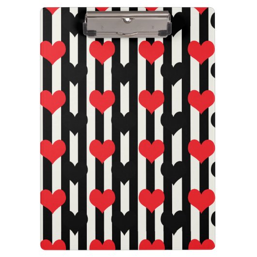 Gestreept Rood Zwart Liefde Hart Patroon Design Klembord (Voorkant)